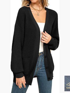 Oversized Cotton Cardigan Sweater with Pockets Button Down Knit